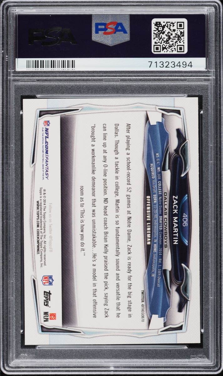 2014 Topps Football Zack Martin ROOKIE #406 PSA 10 GEM MINT