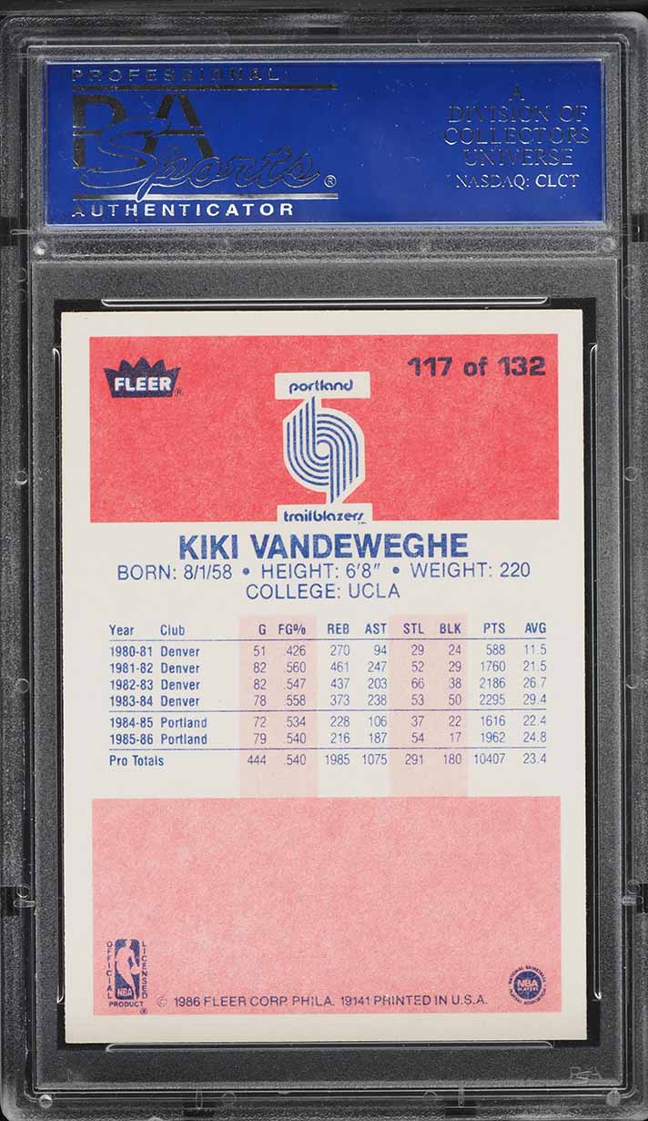 1986 Fleer Basketball Kiki Vandeweghe #117 PSA 6 EXMT