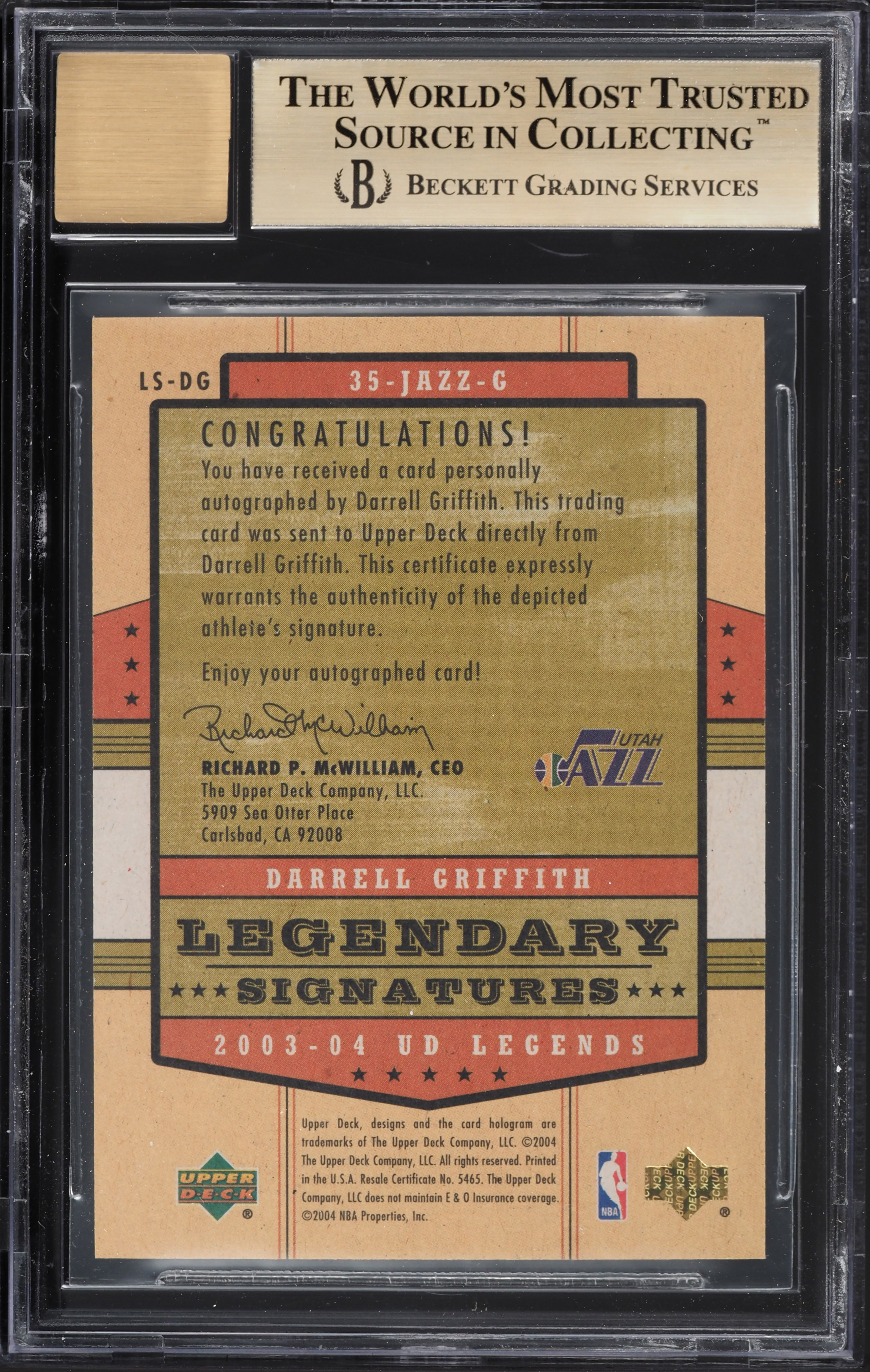 2003 Upper Deck Legends Legendary Darrell Griffith AUTO #LS-DG BGS 