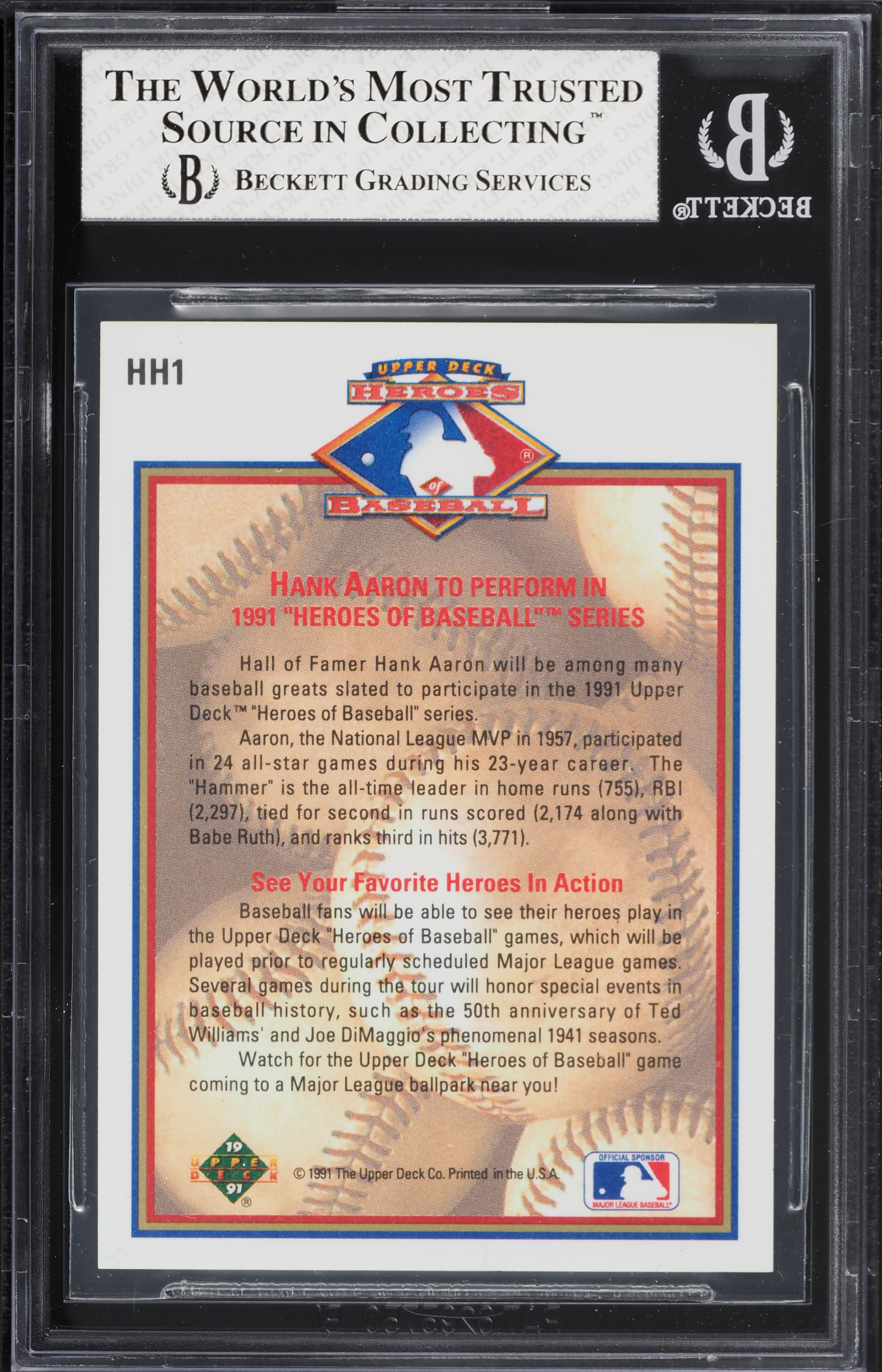 1991 Upper Deck Heroes Of Baseball Hologram Hank Aaron #HH1 BGS 7.5 NRMT+ on Fanatics Collect 1991 Upper Deck Heroes Of Baseball Hologram Hank Aaron #HH1 BGS 7.5 NRMT+ on Fanatics Collect