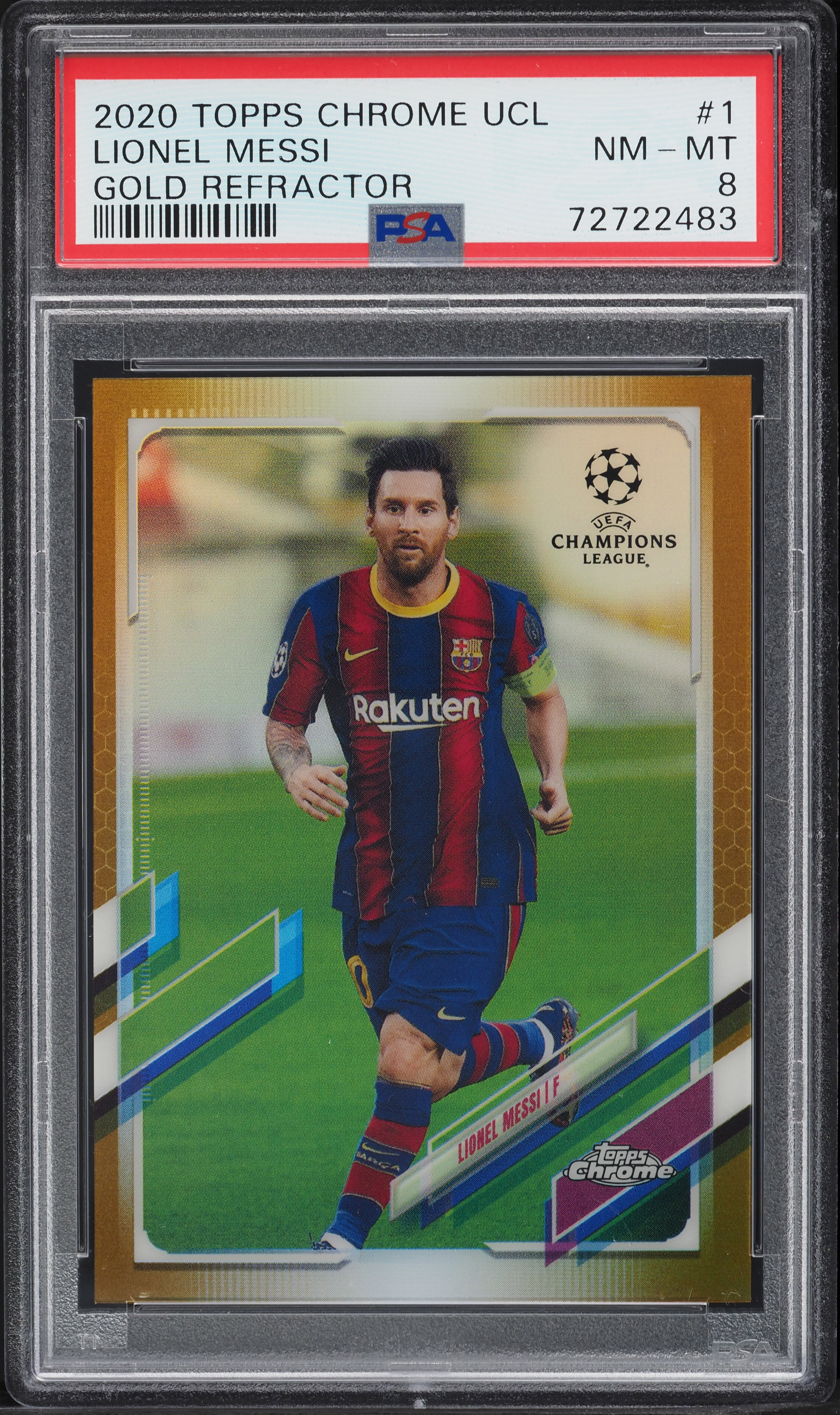 2020 Topps Chrome UEFA Gold Refractor Lionel Messi /50 #1 PSA 8 NM