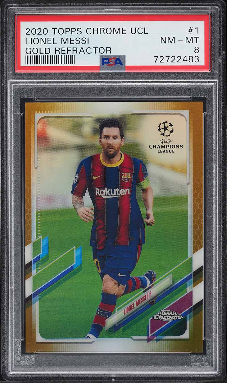 2020 Topps Chrome UEFA Gold Refractor Lionel Messi /50 #1 PSA 8 NM-MT