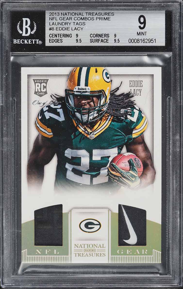 2013 National Treasures NFL Gear Combos Eddie Lacy ROOKIE TAG PATCH 1/1 BGS 9