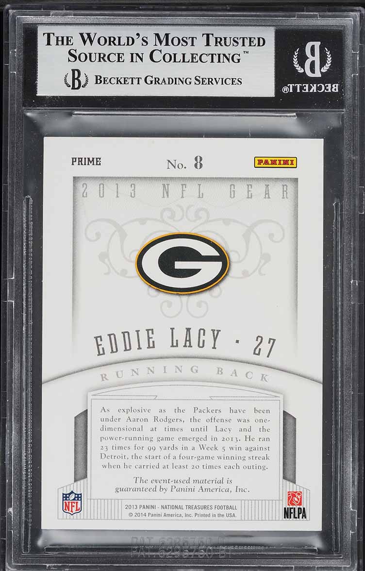 2013 National Treasures NFL Gear Combos Eddie Lacy ROOKIE TAG PATCH 1/1 BGS 9