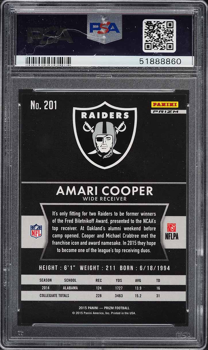 2015 Panini Prizm Portrait Silver Amari Cooper ROOKIE #201 PSA 10 GEM MINT