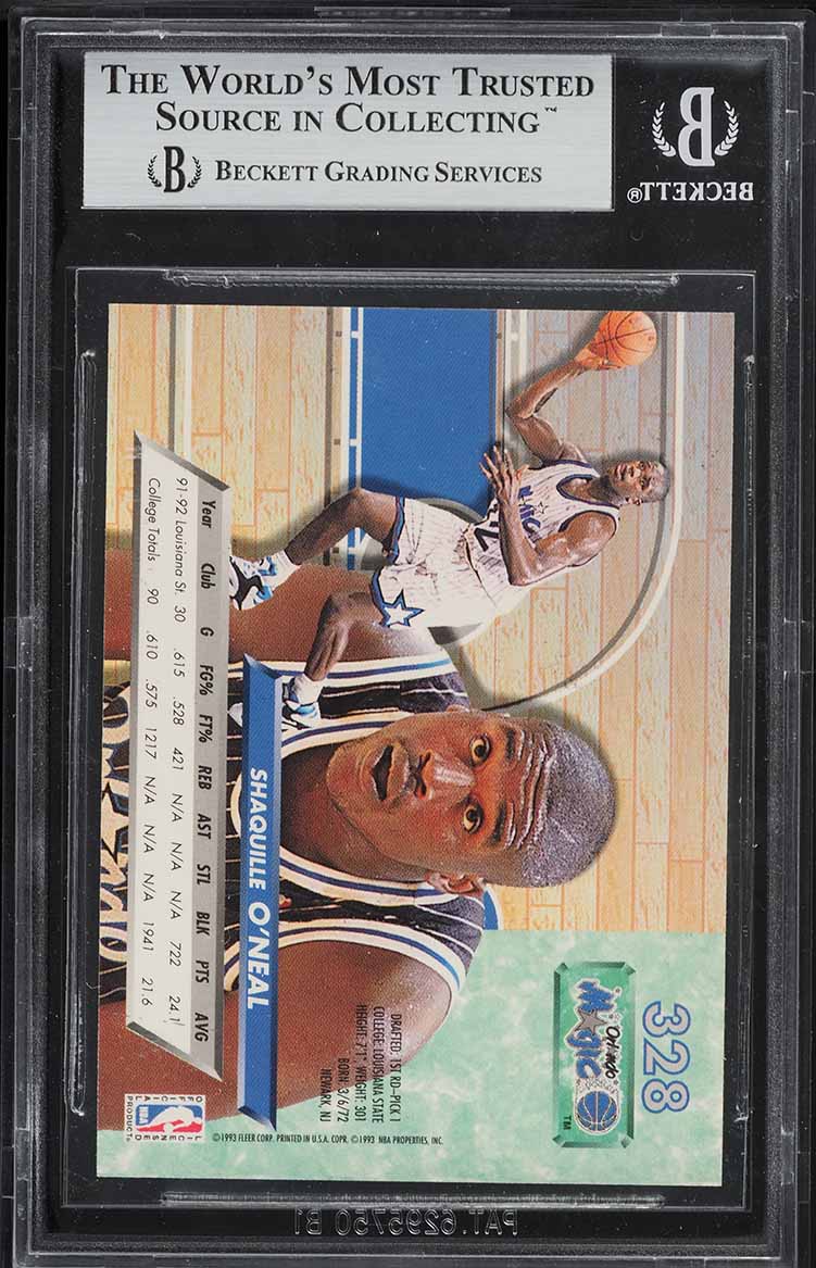 1992 Ultra Basketball Shaquille O'Neal ROOKIE #328 BGS 9 MINT