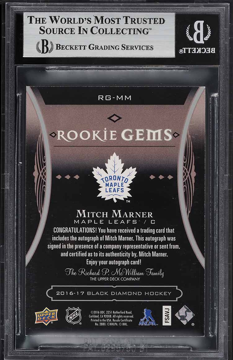 2016 Black Diamond Gems Pure Black Mitch Marner ROOKIE AUTO /99 #RG-MM BGS 8.5