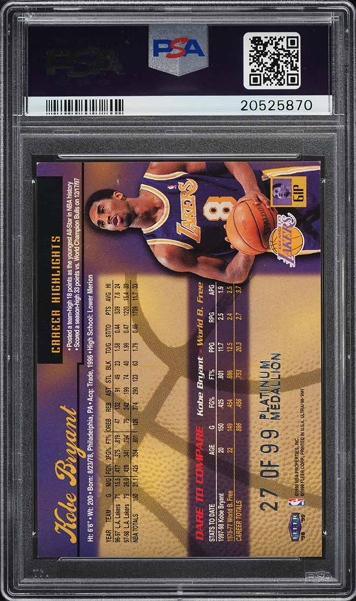 1998 Ultra Platinum Medallion Kobe Bryant /99 #61P PSA 9 MINT
