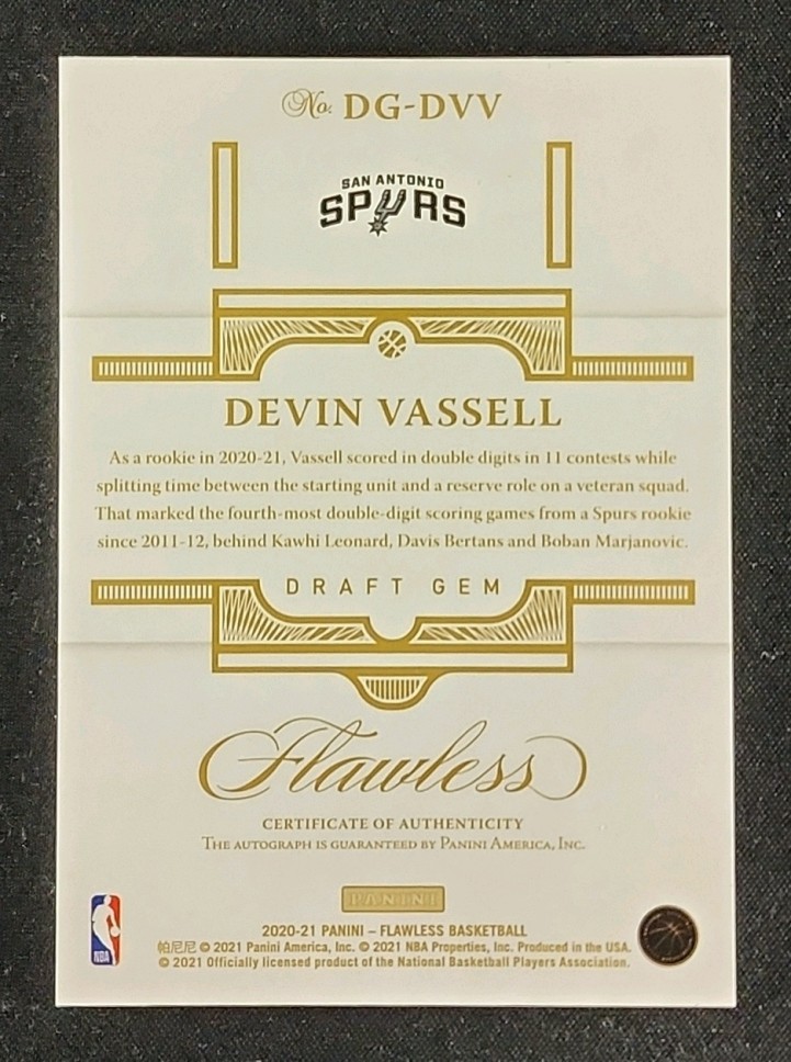 2020 Panini Flawless Draft Gem Signatures Devin Vassell ROOKIE AUTO /25 MBA AUTH