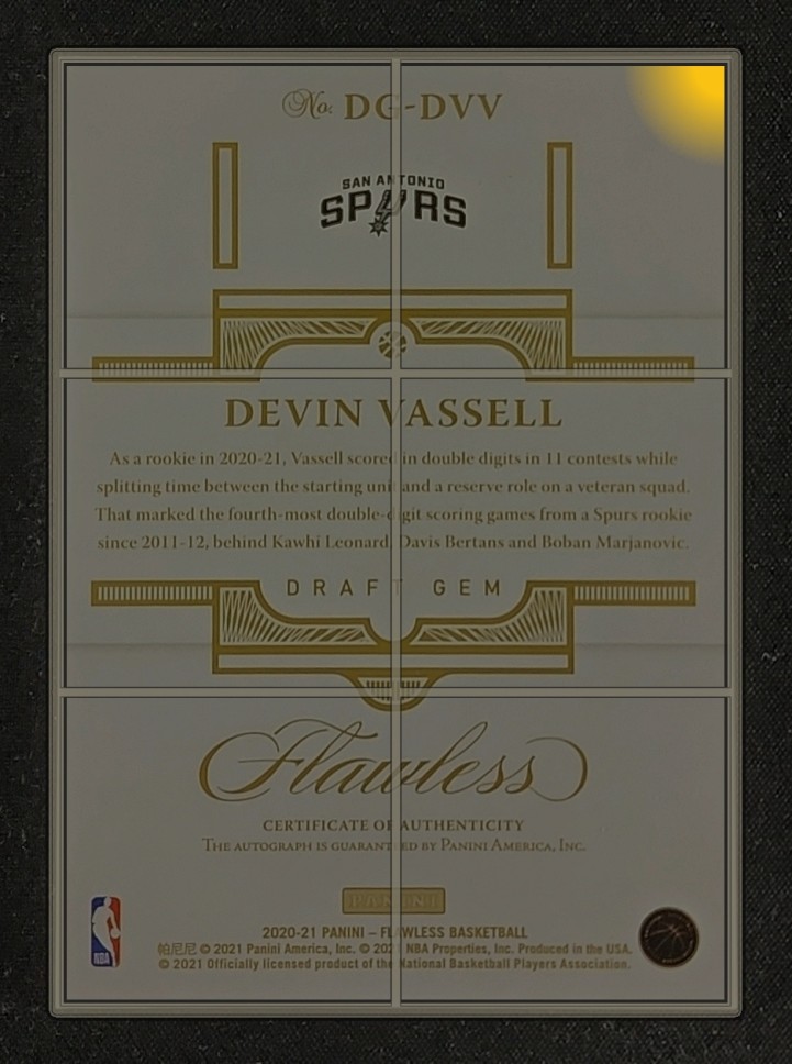 2020 Panini Flawless Draft Gem Signatures Devin Vassell ROOKIE AUTO /25 MBA AUTH