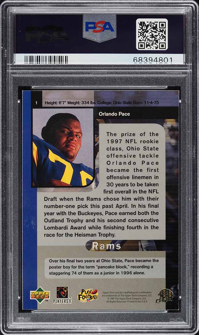 1997 SP Authentic Orlando Pace ROOKIE #1 PSA 9 MINT