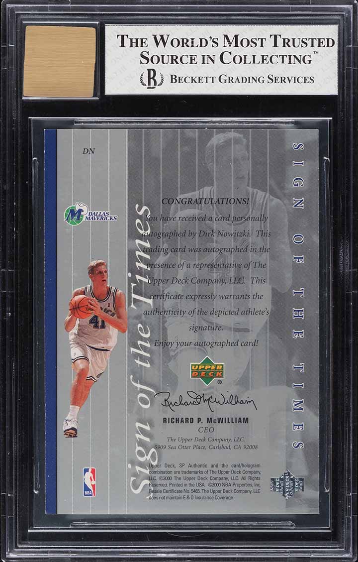 1999 SP Authentic Sign Of The Times Dirk Nowitzki AUTO #DN BGS 8 NM-MT