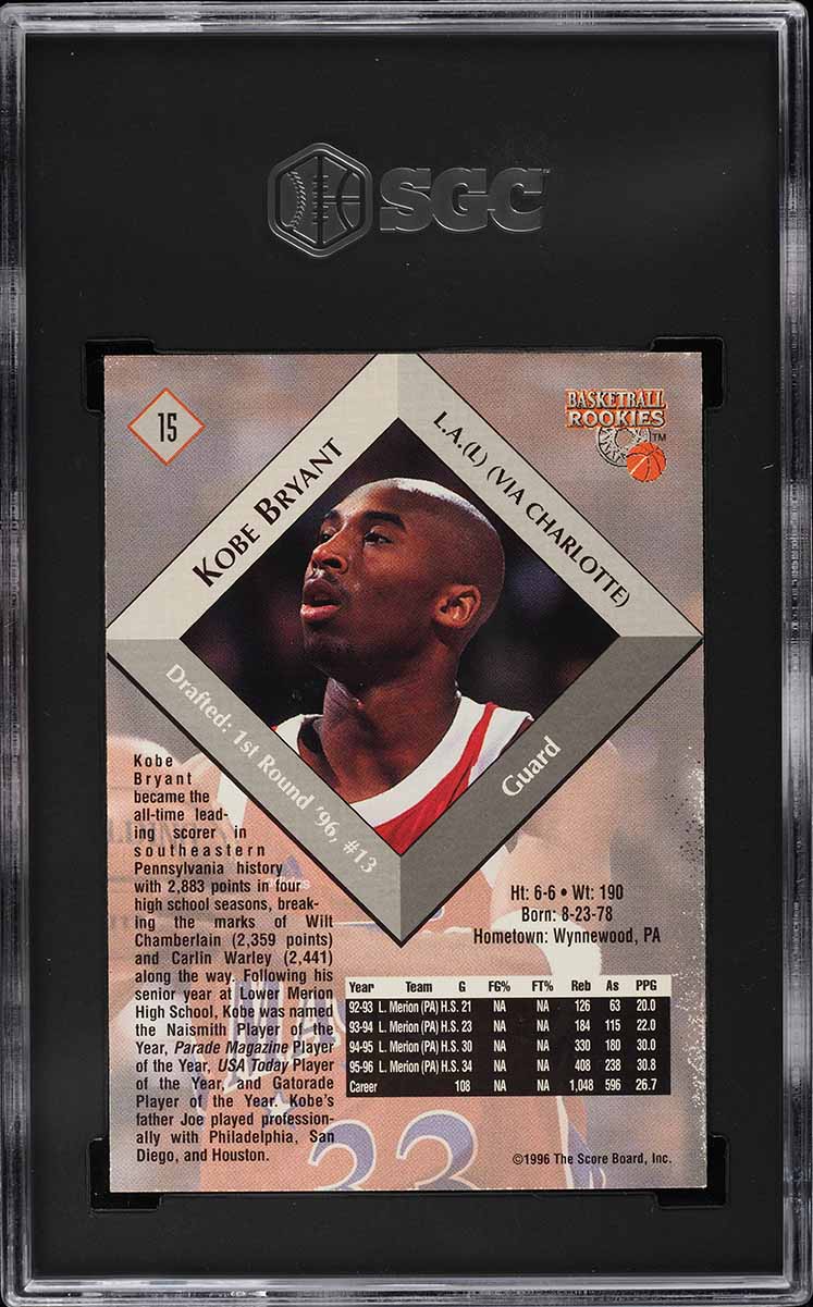 1996 Scoreboard Basketball Kobe Bryant ROOKIE #15 SGC 7 NRMT