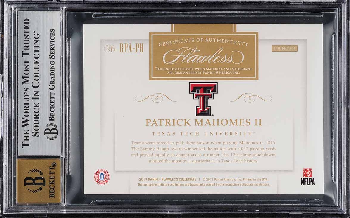 2017 Panini Flawless Ruby Patrick Mahomes II ROOKIE PATCH AUTO /20 BGS 9 MINT