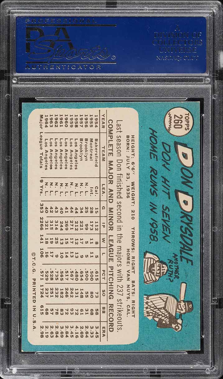 1965 Topps Don Drysdale #260 PSA 8 NM-MT