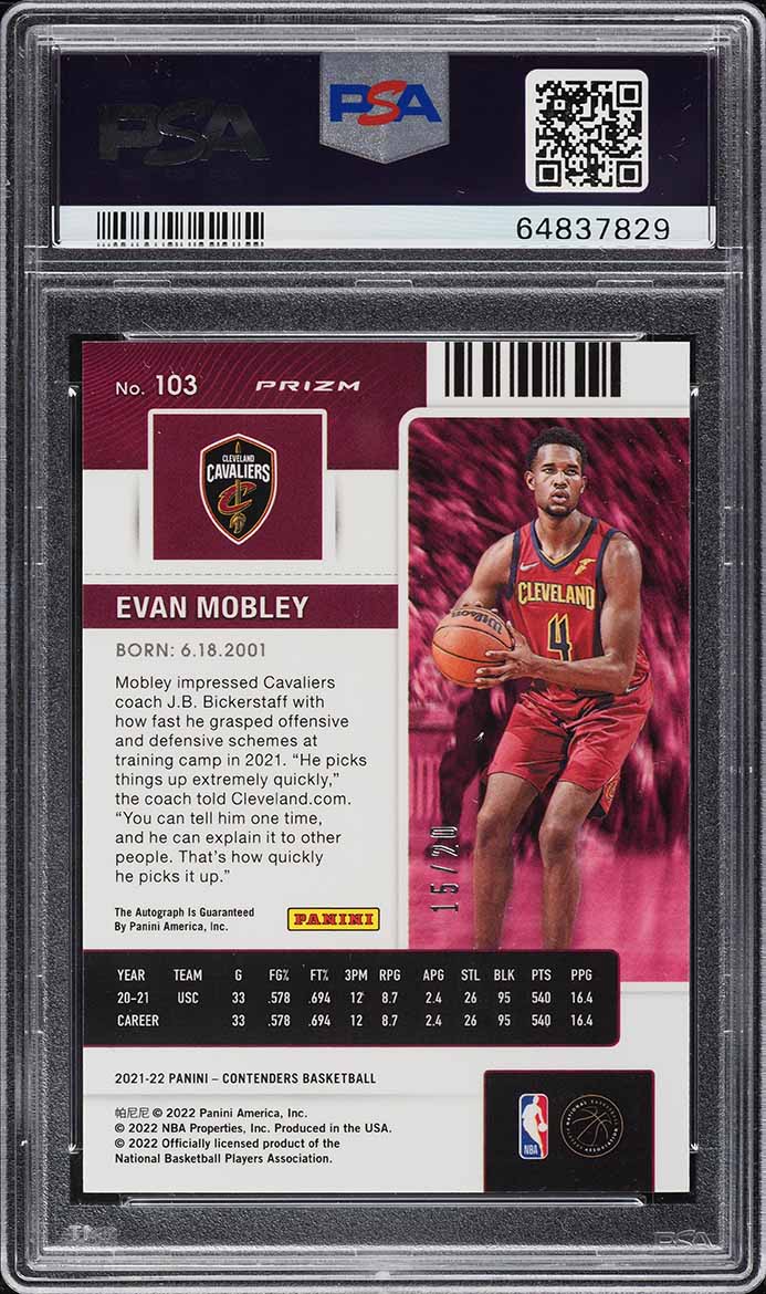 2021 Panini Contenders Premium Blue Shimmer Evan Mobley RC AUTO