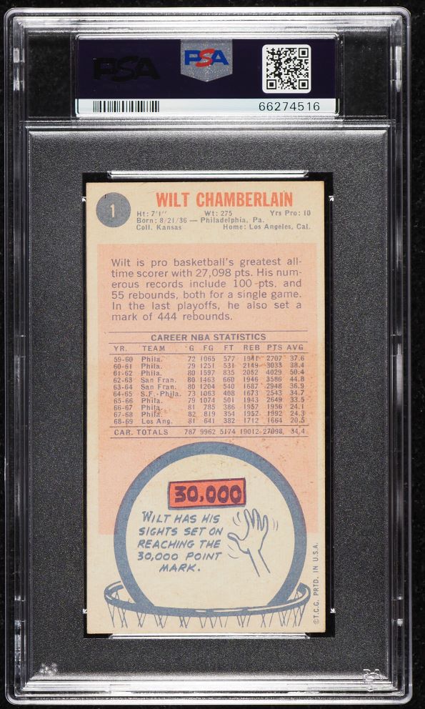 1969 Topps Basketball Wilt Chamberlain #1 PSA 3 VG