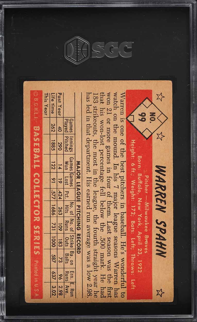 1953 Bowman Color Warren Spahn #99 SGC 3.5 VG+