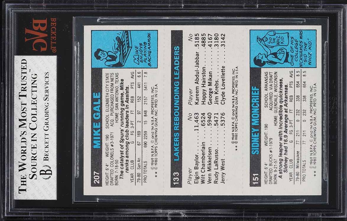 1980 Topps Basketball Sidney Moncrief Kareem Abdul-Jabbar Mike Gale BVG 6 EXMT