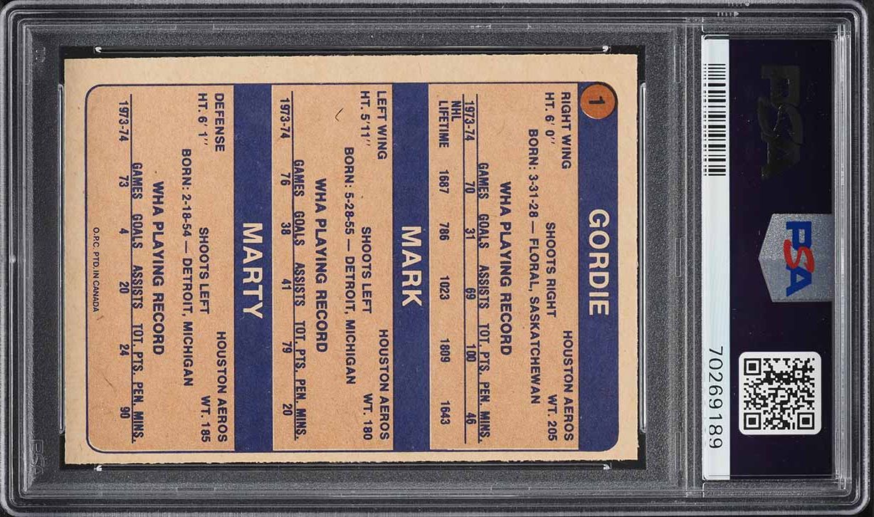 1974 O-Pee-Chee WHA Hockey Mark Marty Gordie Howe THE HOWES #1 PSA 8 NM-MT