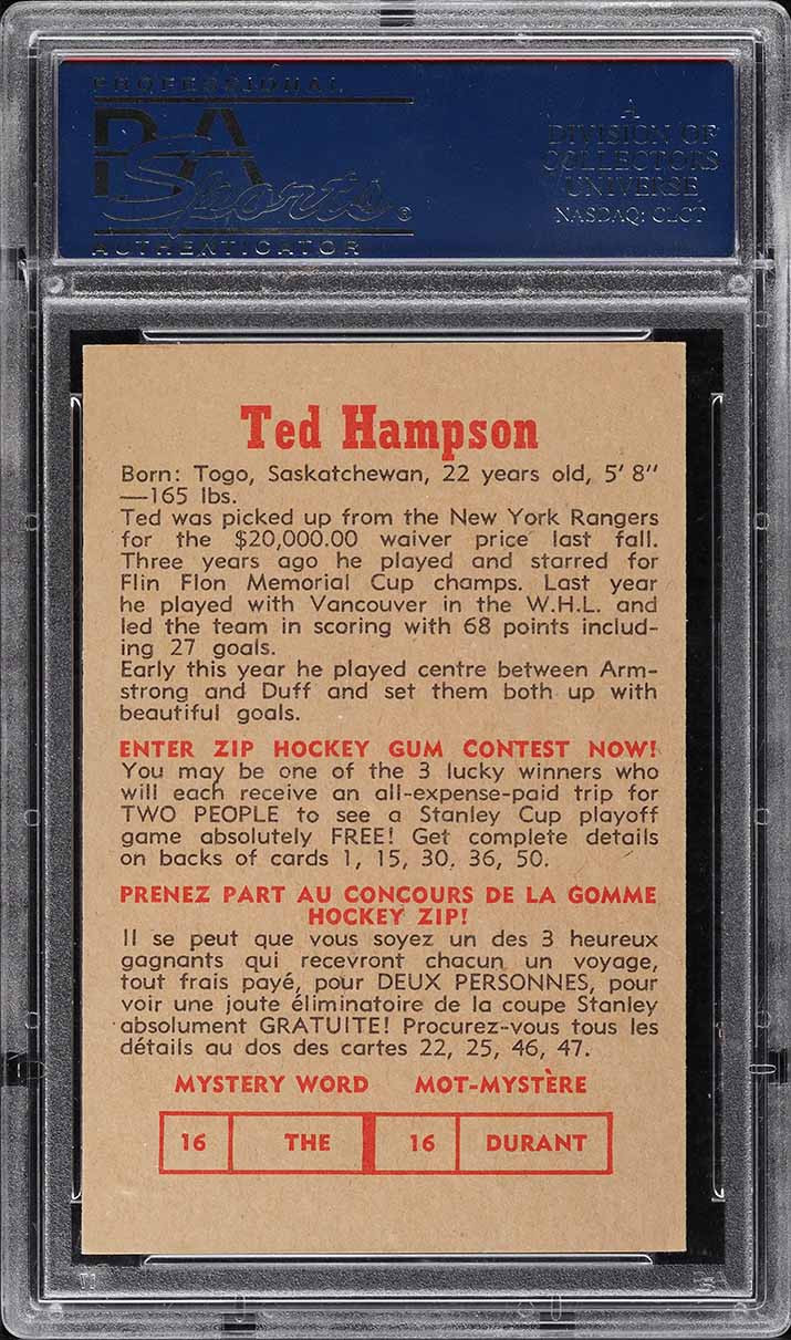 1959 Parkhurst Ted Hampson ROOKIE #34 PSA 8 NM-MT
