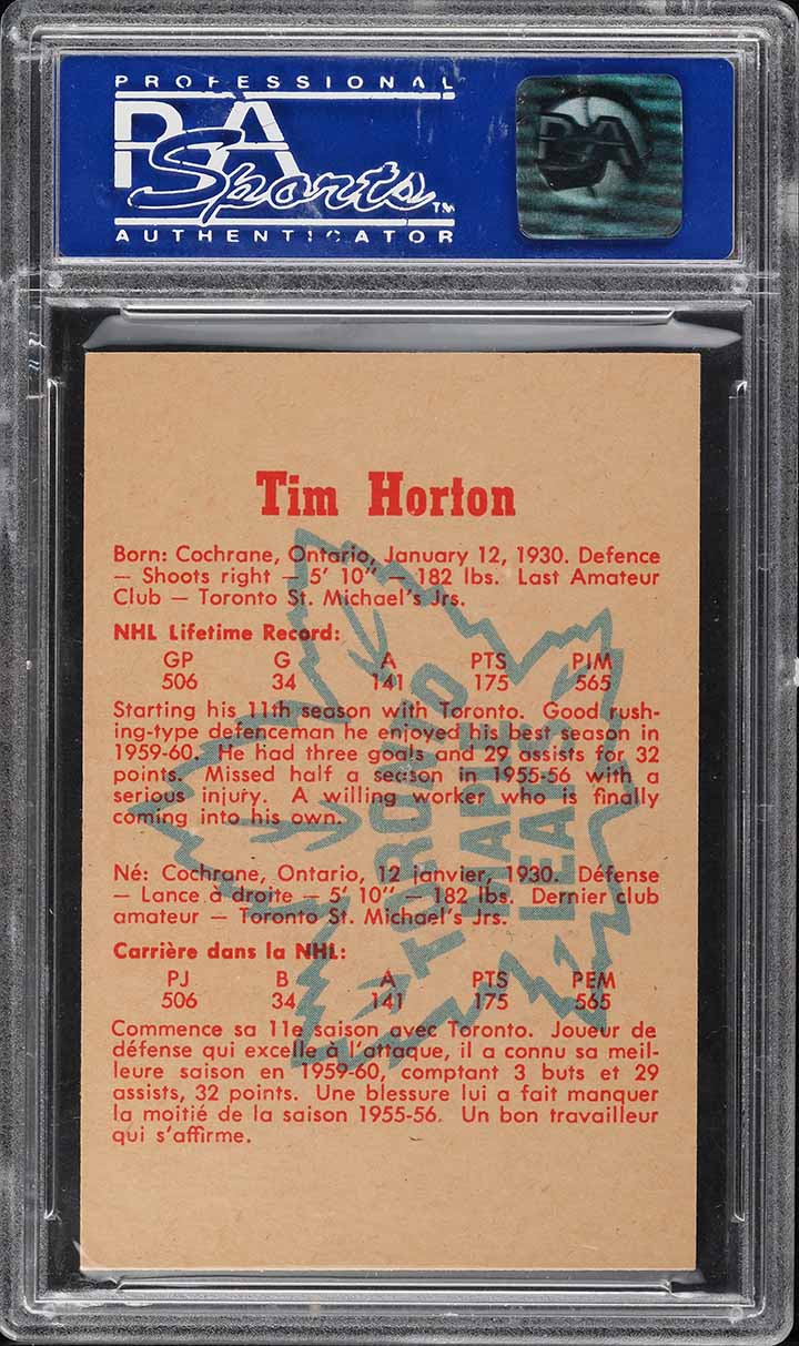 1960 Parkhurst Tim Horton #1 PSA 8 NM-MT