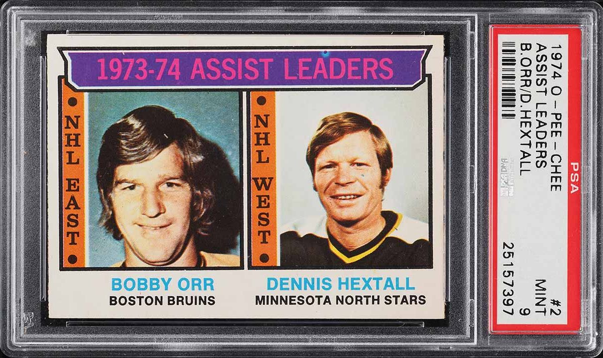 1974 O-Pee-Chee Hockey Bobby Orr & Hextall ASSIST LDRS #2 PSA 9 MINT