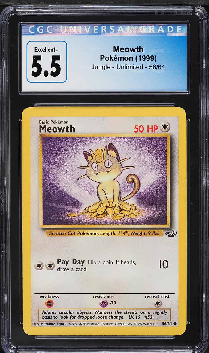 1999 Pokemon Jungle Meowth #56 CGC 5.5 EX+ on Fanatics Collect