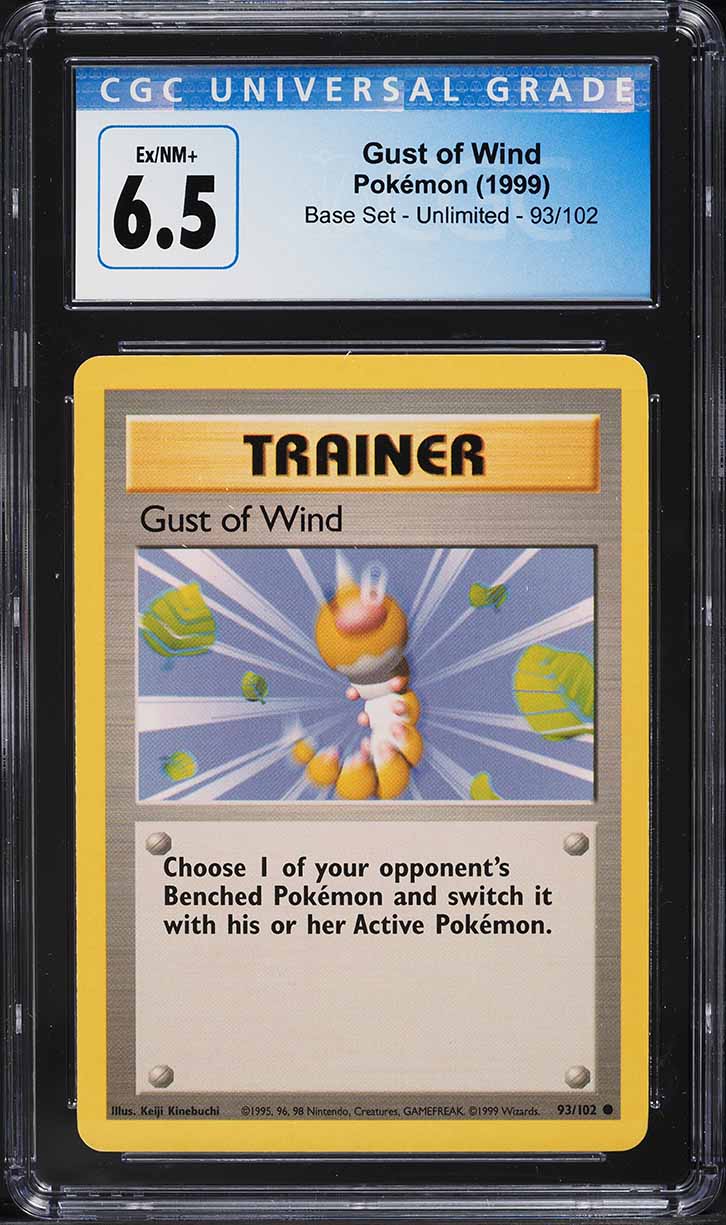 pokemon card gust of wind 1999 German Base Set 1st Edition #93 CGC 8.5 NM-MT+ on Fanatics Collect Choose 1 of your opponents Benched Pokemon and switch it with his/her Active Pokemon. Shadowless Gust of Wind Pokemon