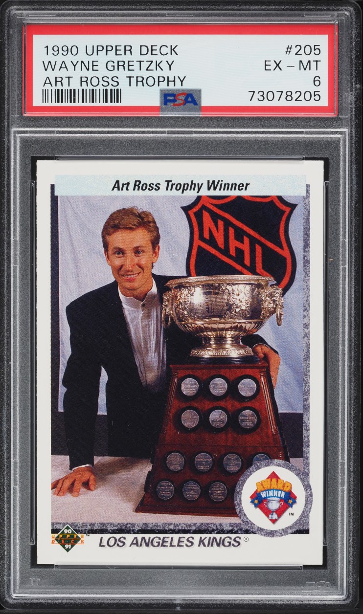 1990 Upper Deck Hockey Wayne Gretzky ART ROSS TROPHY #205 PSA 6 EXMT