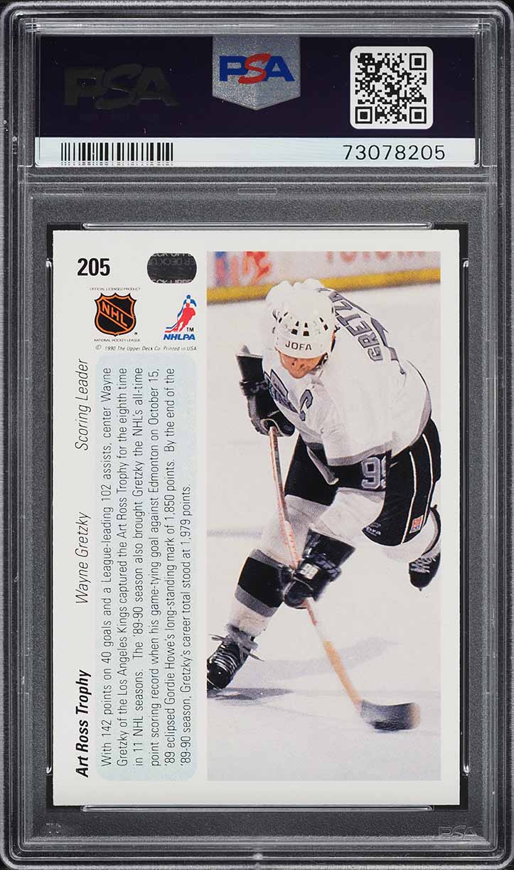 1990 Upper Deck Hockey Wayne Gretzky ART ROSS TROPHY #205 PSA 6 EXMT