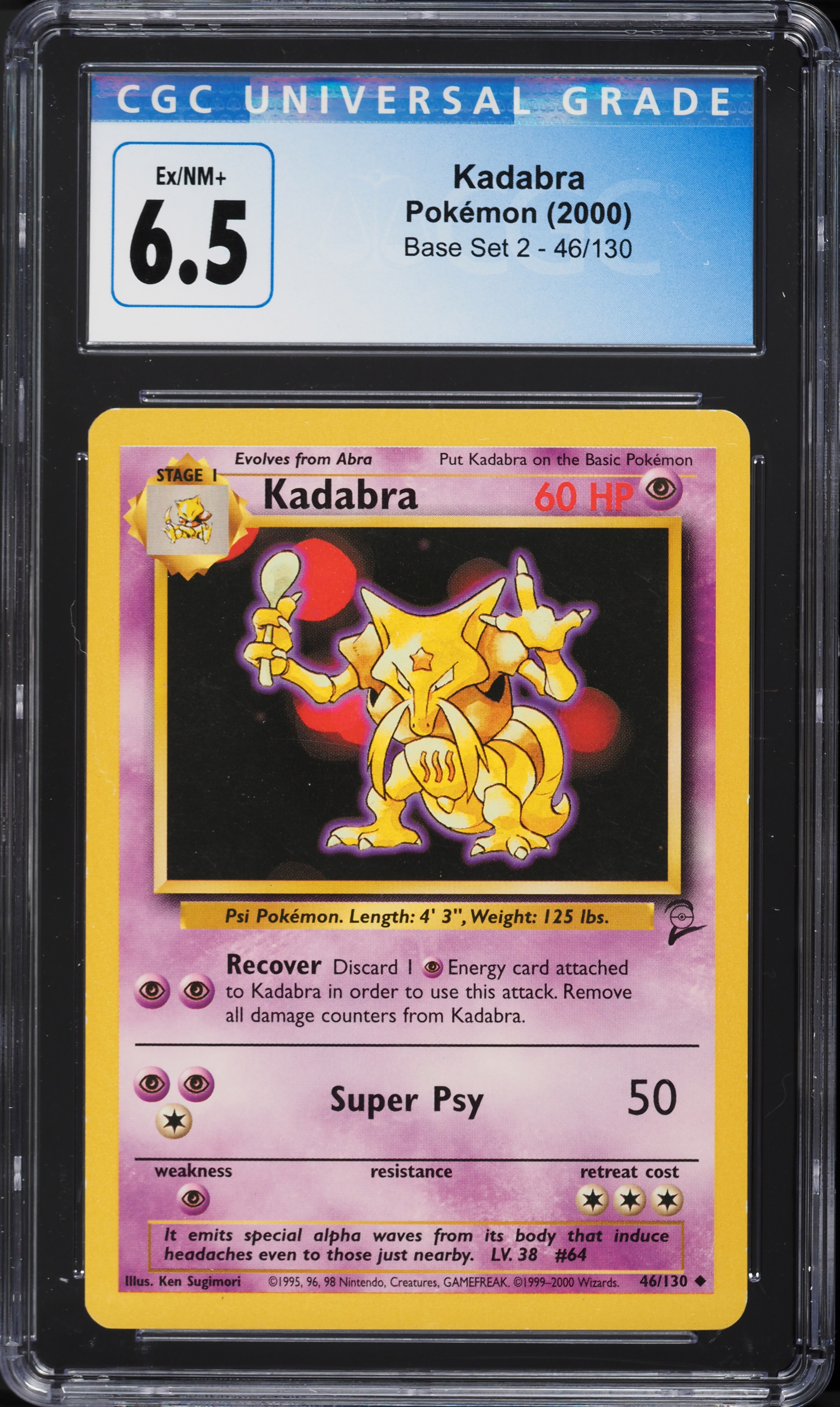 2000 Pokemon Base Set 2 Kadabra #46 CGC 6.5 EXMT+ on Fanatics Collect