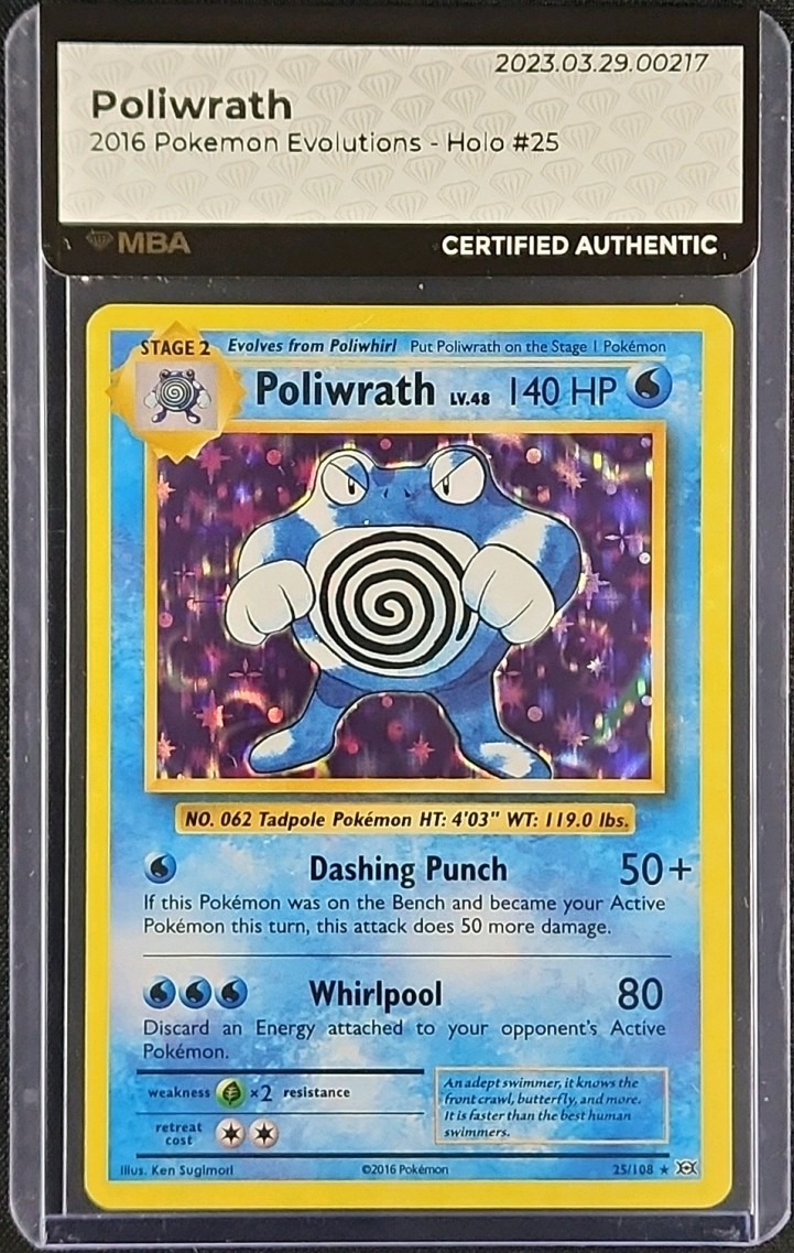 2016 Pokemon XY Evolutions Holo Poliwrath #25 MBA AUTH