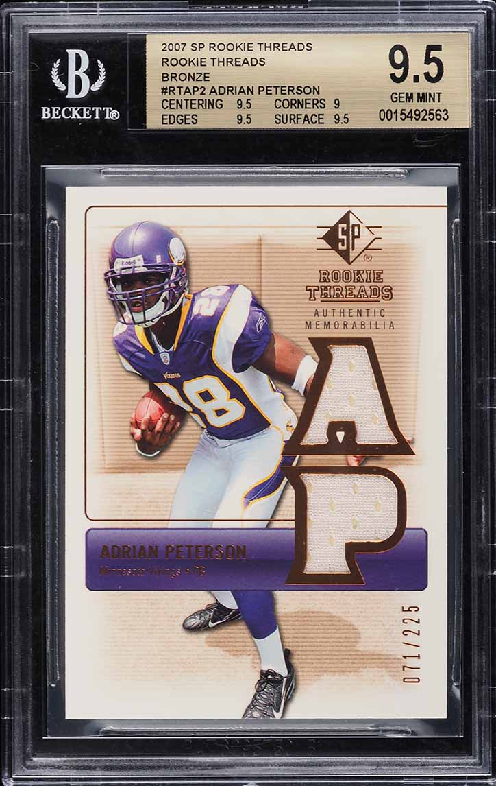 2007 SP Threads Bronze Adrian Peterson ROOKIE PATCH /225 #RT-AP2 BGS 9.5 GEM