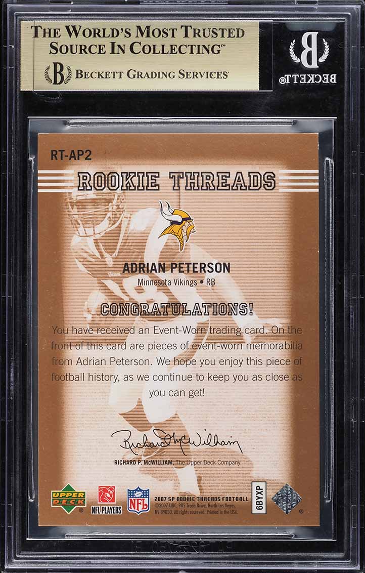 2007 SP Threads Bronze Adrian Peterson ROOKIE PATCH /225 #RT-AP2 BGS 9.5 GEM