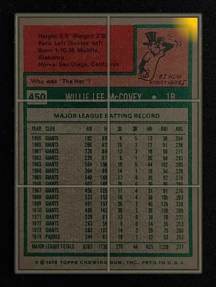 1975 Topps Willie McCovey #450 MBA AUTH