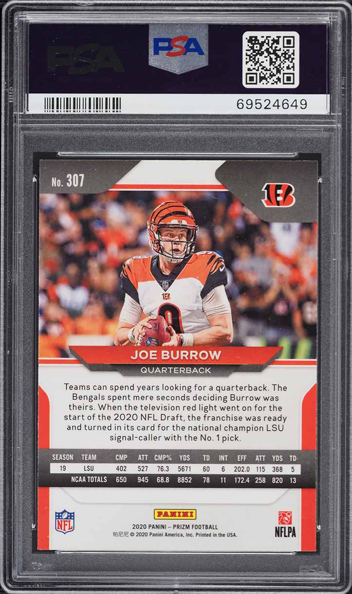 2020 Panini Prizm Joe Burrow ROOKIE #307 PSA 10 GEM MINT
