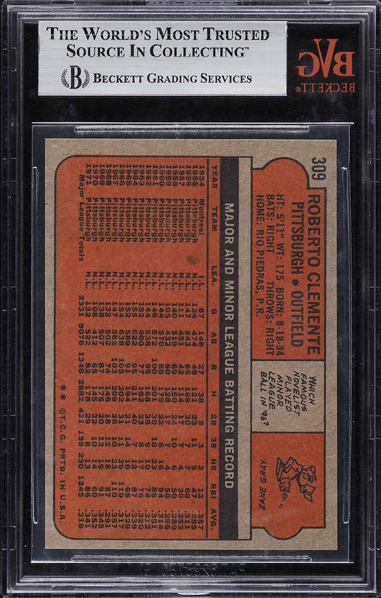 1972 Topps Roberto Clemente #309 BVG 6.5 EXMT+