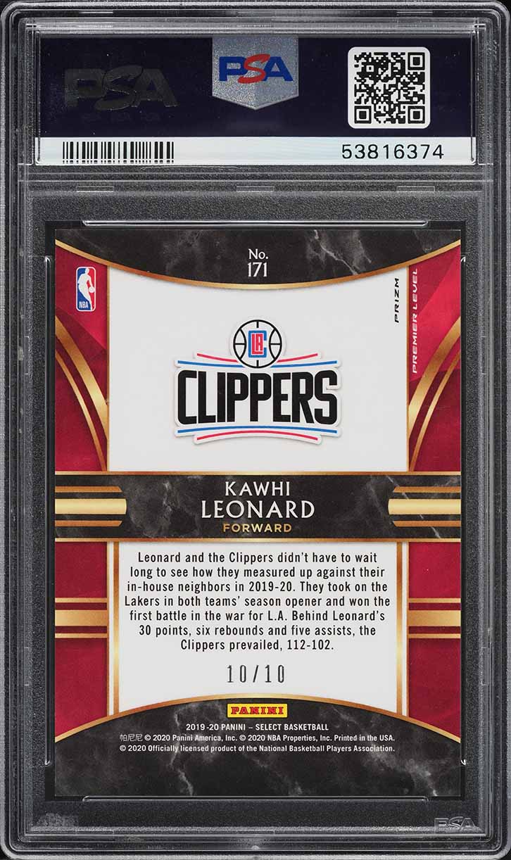 2019 Select Gold Disco Prizm Kawhi Leonard 10/10 #171 PSA 10 GEM MINT