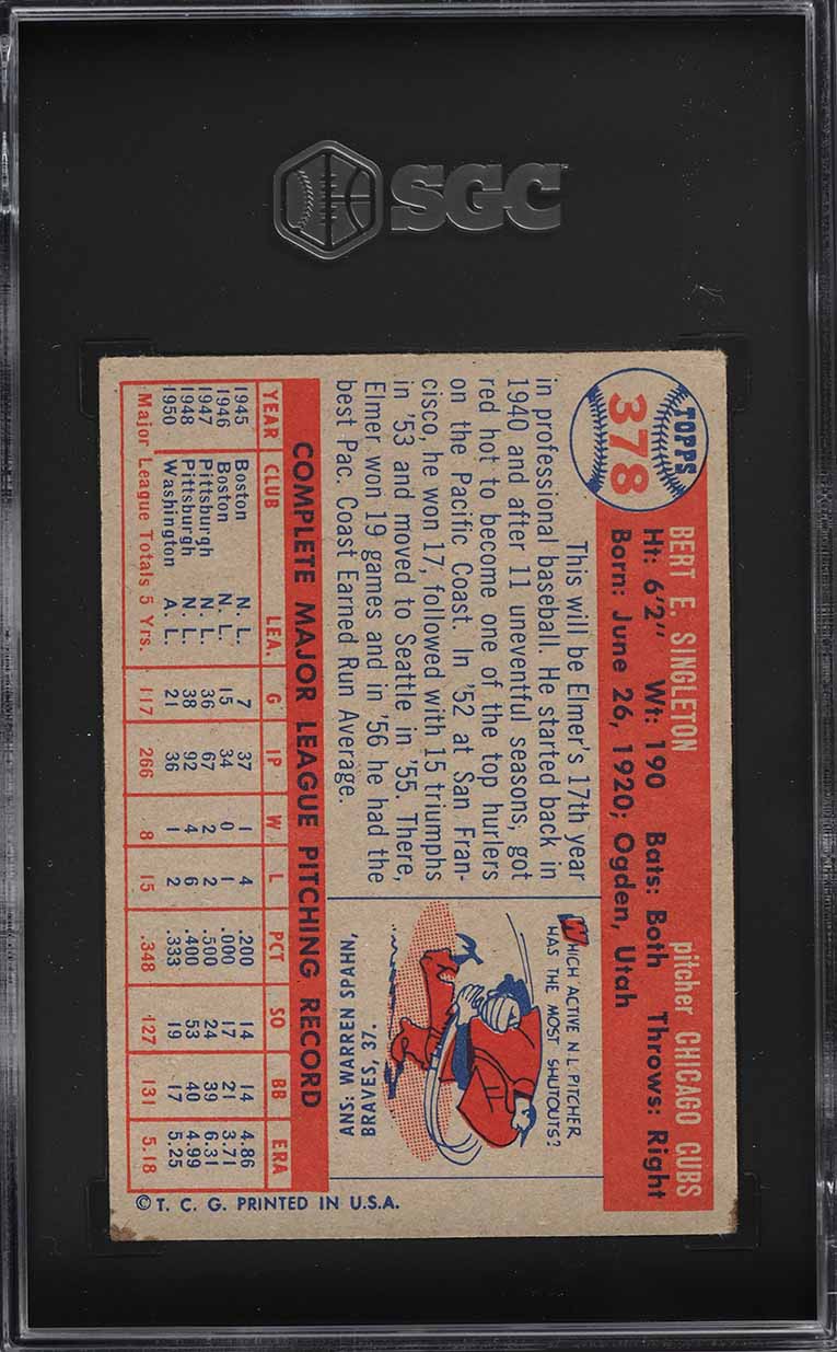 1957 Topps Elmer Singleton #378 SGC 4 VGEX
