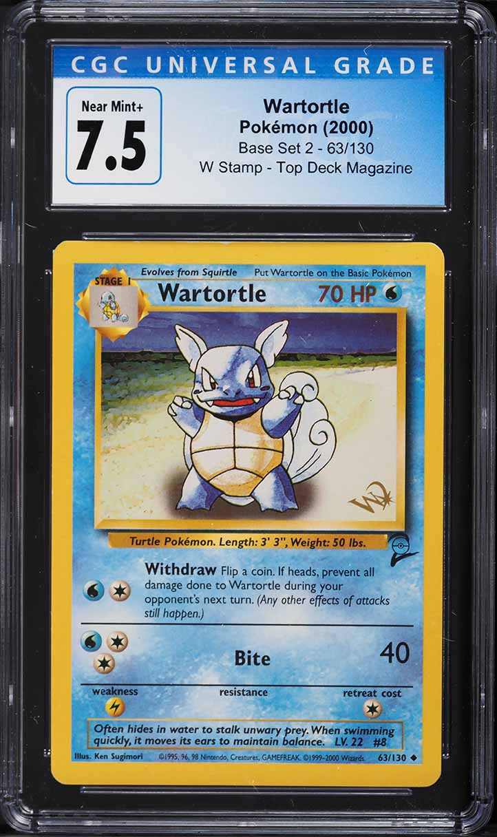 2000 Pokemon Base Set 2 W Stamp Top Deck Magazine Wartortle #63 CGC 7.5 NRMT+