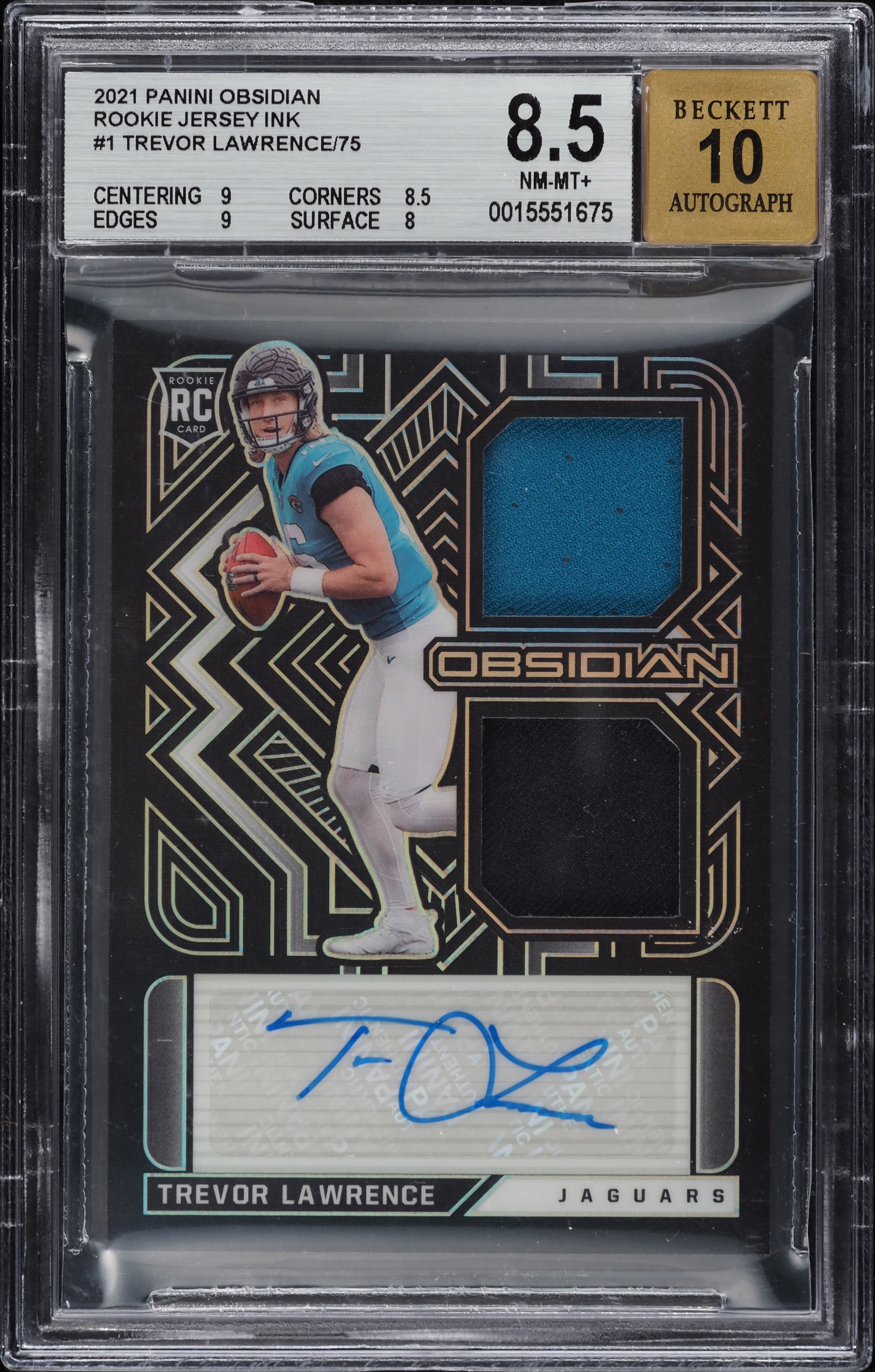 2021 Panini Obsidian Jersey Ink Trevor Lawrence ROOKIE PATCH AUTO