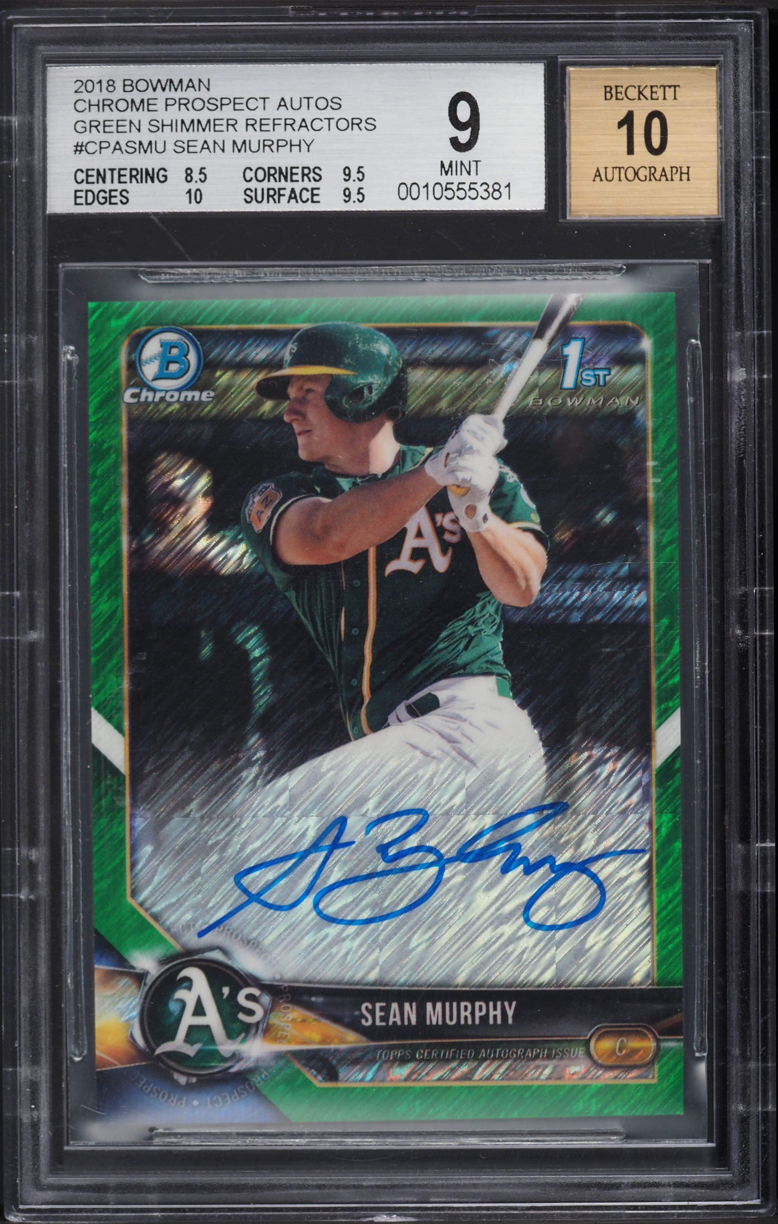 2018 Bowman Chrome Green Shimmer Refractor Sean Murphy ROOKIE AUTO