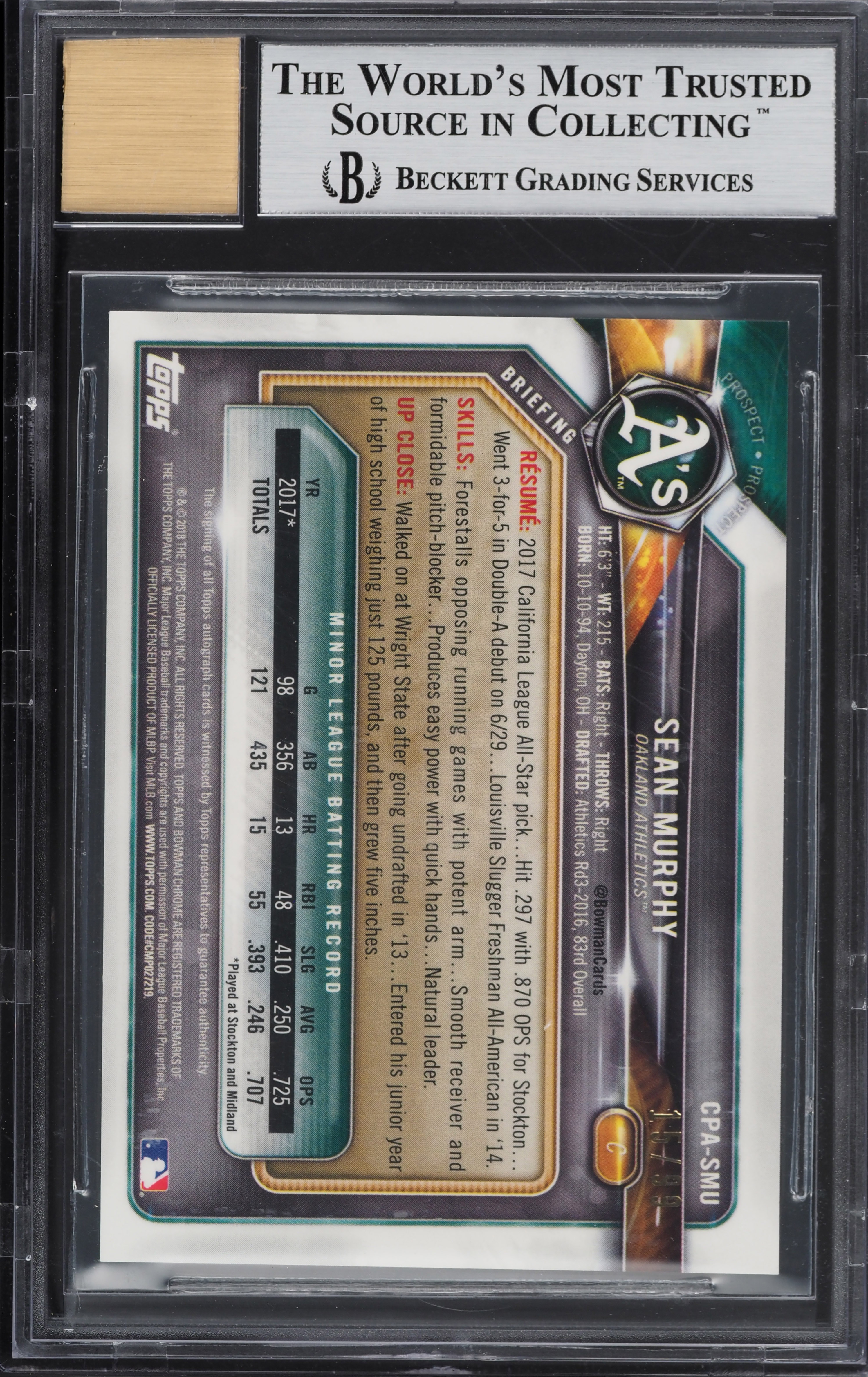 2018 Bowman Chrome Green Shimmer Refractor Sean Murphy ROOKIE AUTO