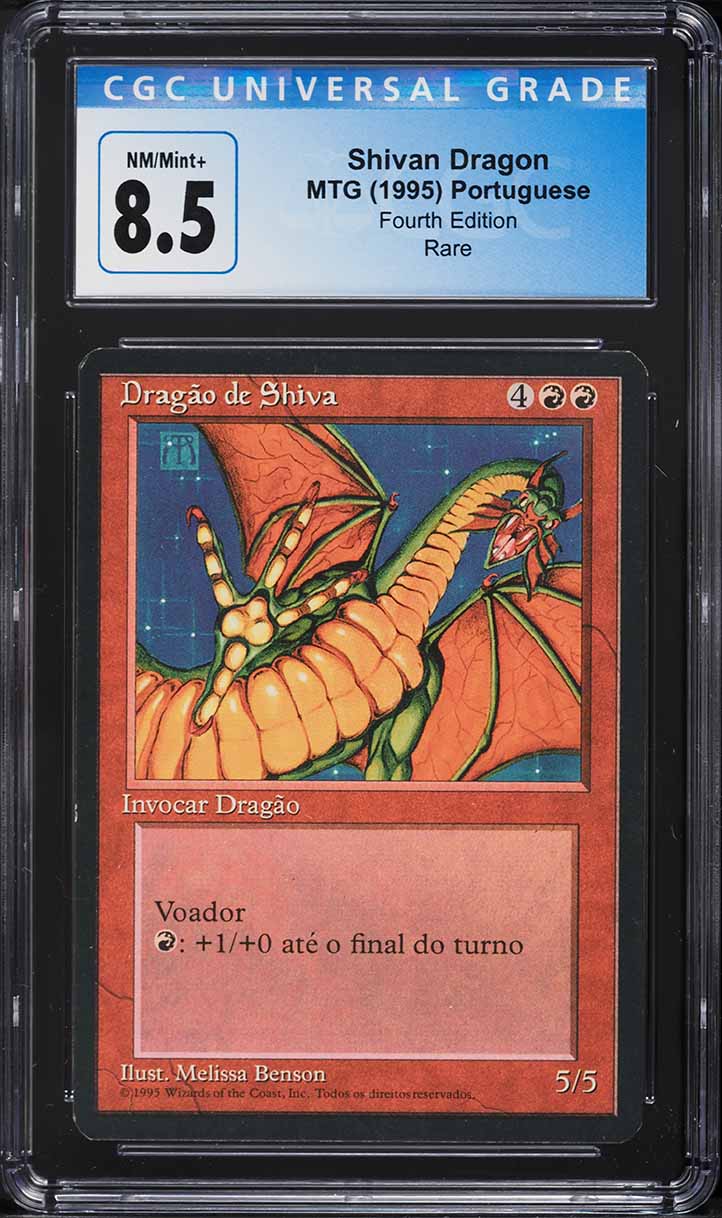 1995 Magic The Gathering MTG Portuguese Fourth Edition Shivan Dragon CGC 8.5