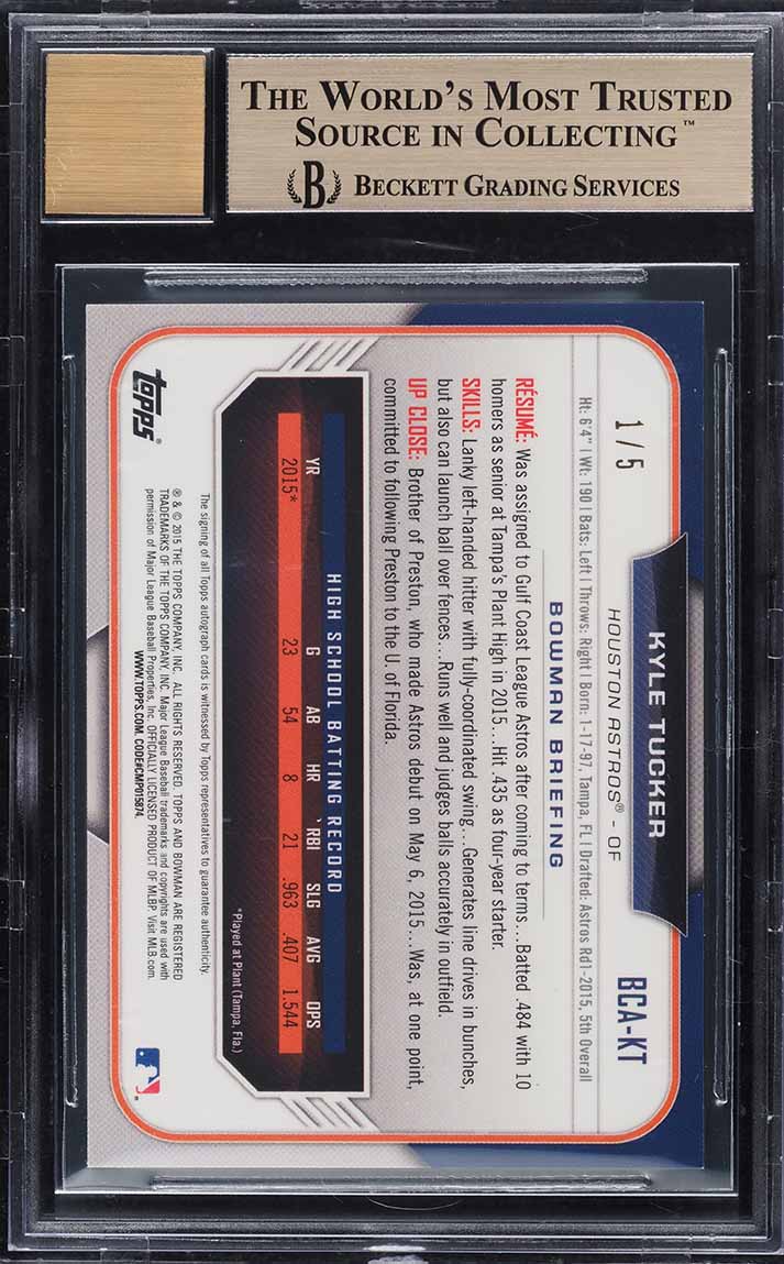 2015 Bowman Chrome Red Refractor Kyle Tucker ROOKIE AUTO 1/5 #BCA-KT BGS 9.5 GEM