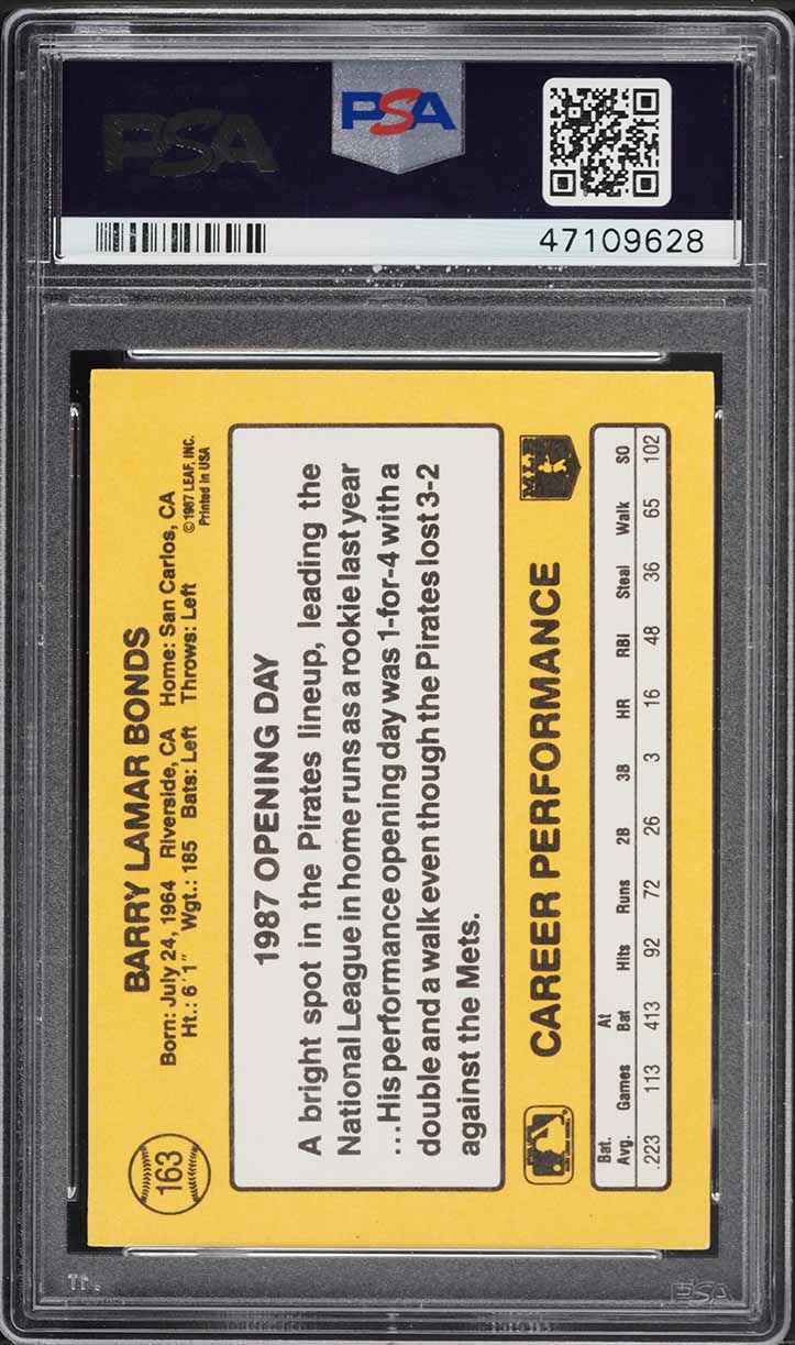 1987 Donruss Opening Day Johnny Ray Barry Bonds ROOKIE #163 PSA 8 NM-MT