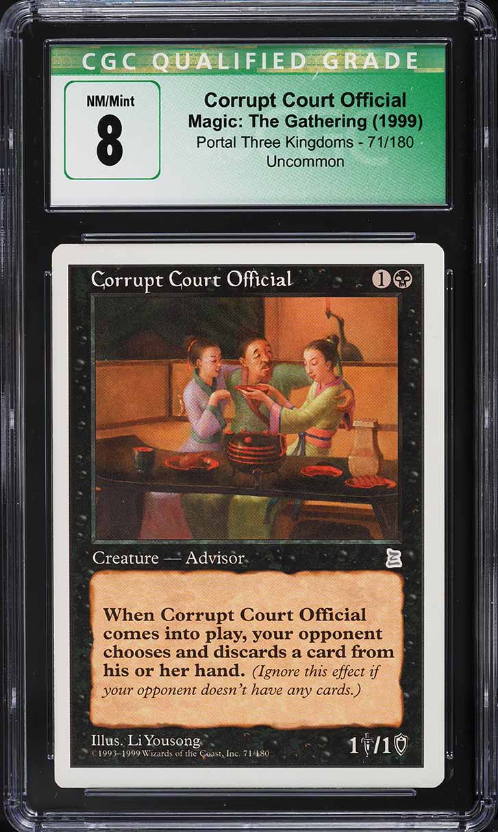 1999 MTG Portal Three Kingdoms Corrupt Court Official RECOLORED CGC 8 NM-MT on Fanatics Collect 1999 MTG Portal Three Kingdoms Corrupt Court Official RECOLORED CGC 8 NM-MT on Fanatics Collect