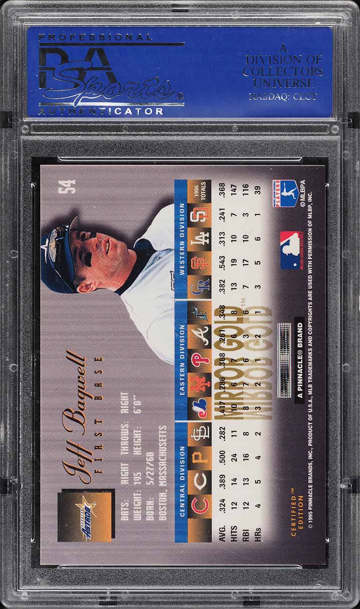 1995 Select Certified Mirror Gold Jeff Bagwell #54 PSA 9 MINT on