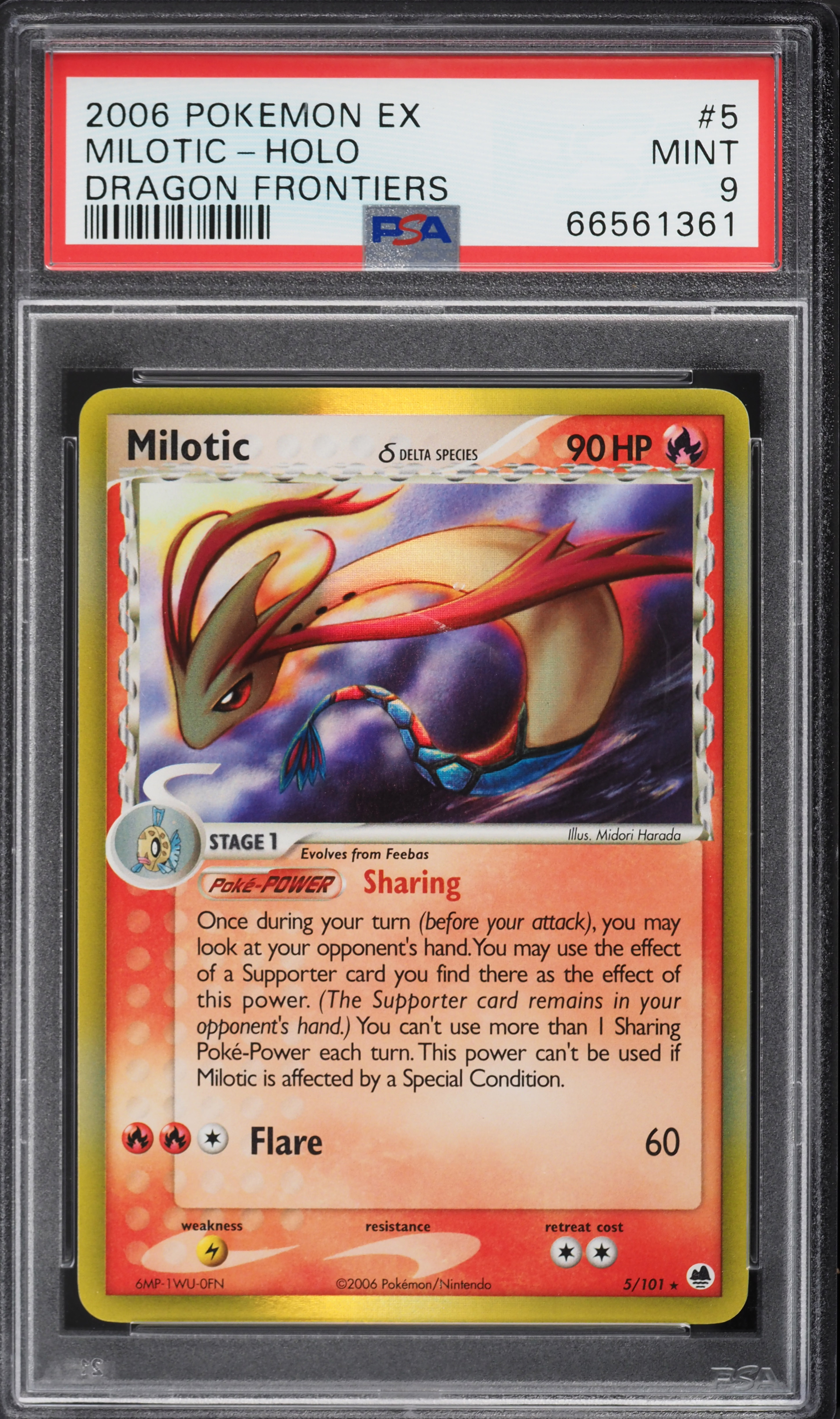 2006 Pokemon EX Dragon Frontiers Holo Milotic #5 PSA 9 MINT on